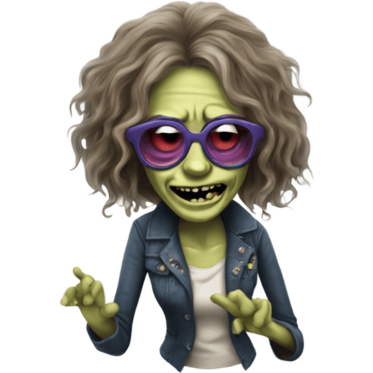  janis joplin zombie with her famous glasses on, dancing emoji