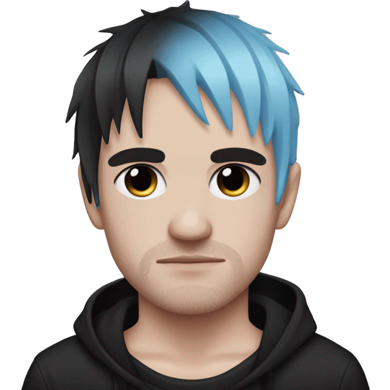 Create an emoji of an emo guy with split-dyed hair (one side pastel pink, the other side pastel blue), wearing black clothes and a subtle sad expression, inspired by the style of Lil Peep. emoji