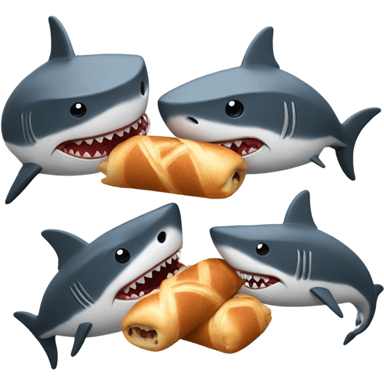 2 sharks eating sausage rolls emoji