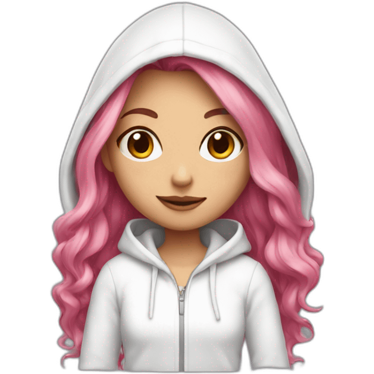 Long pink hair girl in white hoodie emoji