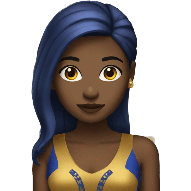 Black Girl with straight hair with yellow gold and royal blue dress emoji