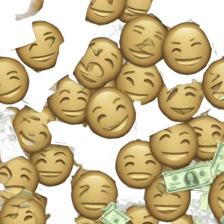 Mira un emoji lleno de dinero sosteniéndolo un trader emoji