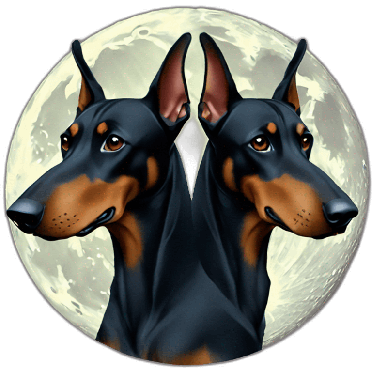 Two dobermans no cropped ears with big moon emoji