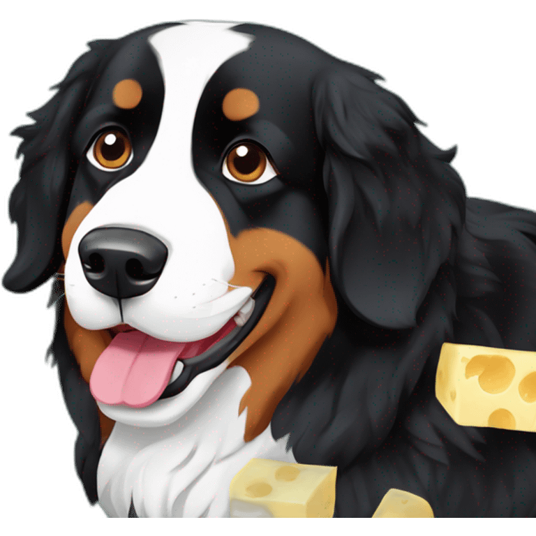 Bernese mountain dog eating cheese swissfondue emoji