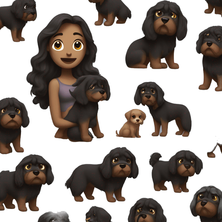 Long brown haired muscular woman holding fluffy black dog emoji