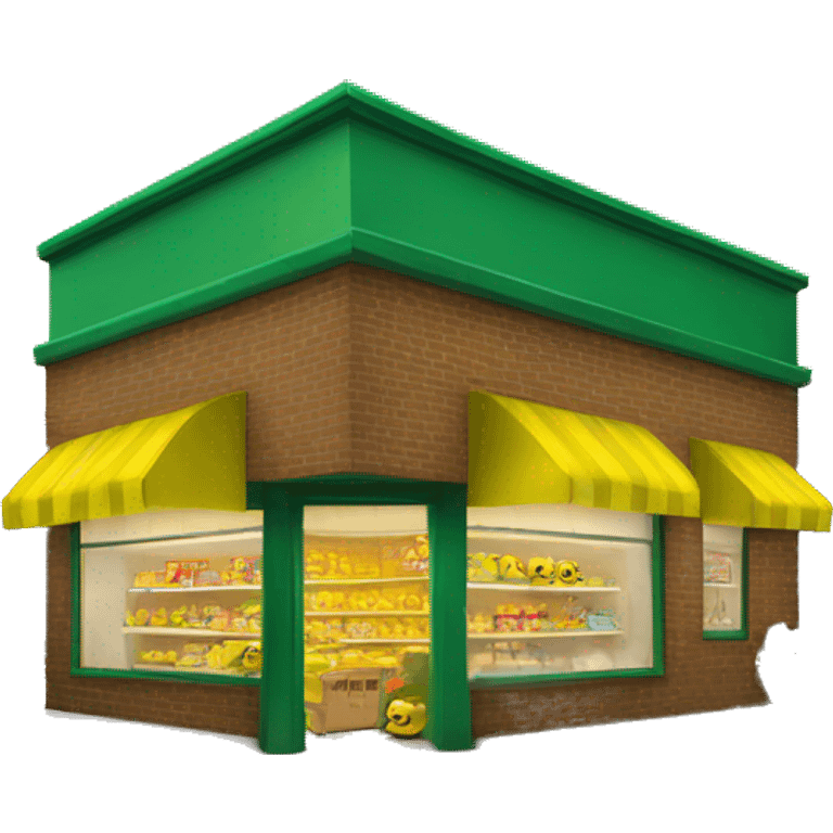 Store with green and yellow logo with fire  emoji