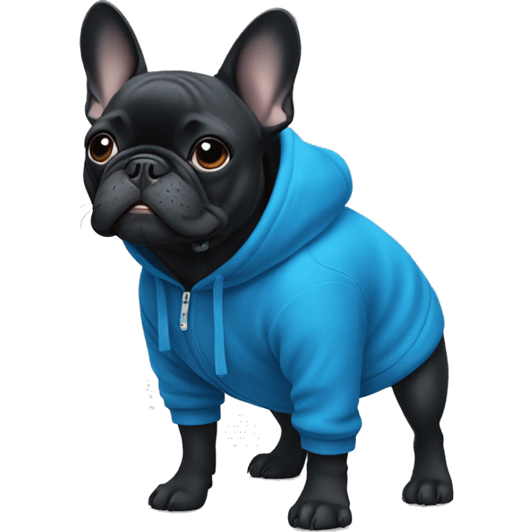 Black French bulldog in a blue hoodie  emoji