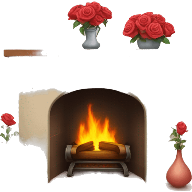 Fireplace with a vase of roses on the mantle emoji