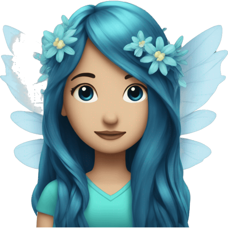 Beautiful, flower, fairy, blue, turqoise, silver, navy, long hair, big wings emoji