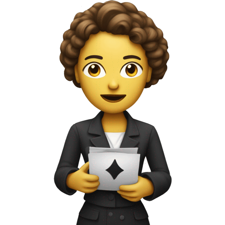 A theater actress holds a chatbot in her hands emoji