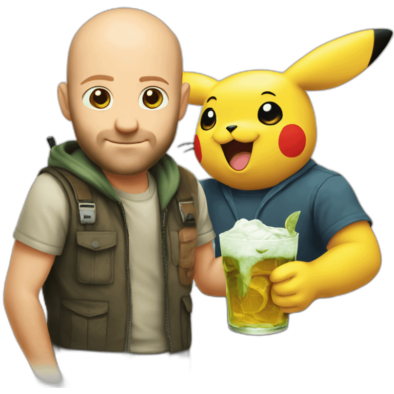 Statham with pint near pikachu with mojito emoji