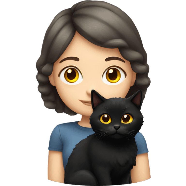 Russian girl with black fluffy cat with yellow eyes  emoji