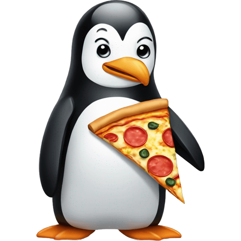 Penguin with pizza emoji