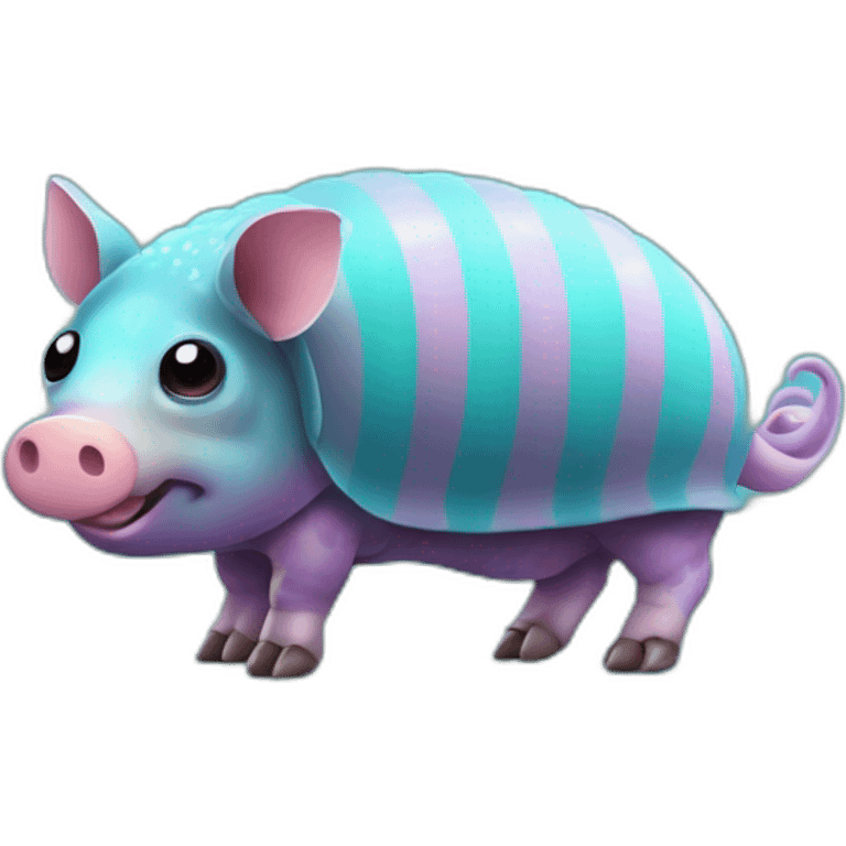 Iridescent spotted striped cyan purple gradient pig armadillo cow centipede insect with star markings star shaped spots emoji