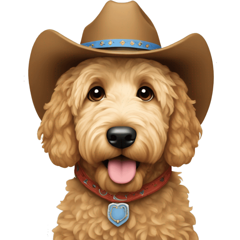 Goldendoodle wearing a cowboy hat emoji