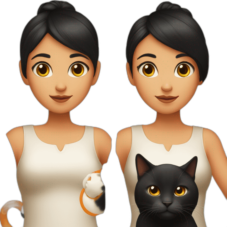 Girl with black hair parted in the middle holds an orange cat emoji