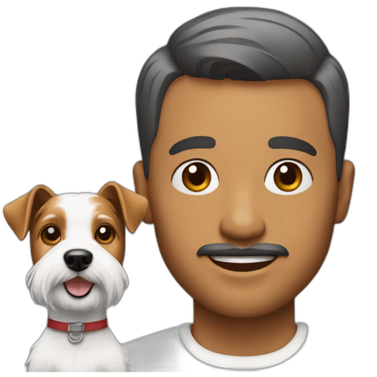 Man with modern hair cut with jack russell terrier dog emoji