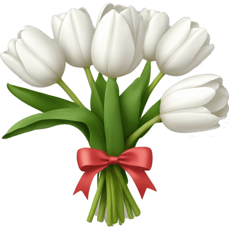 white tulip bouquet with a white bow holding the flowers together emoji