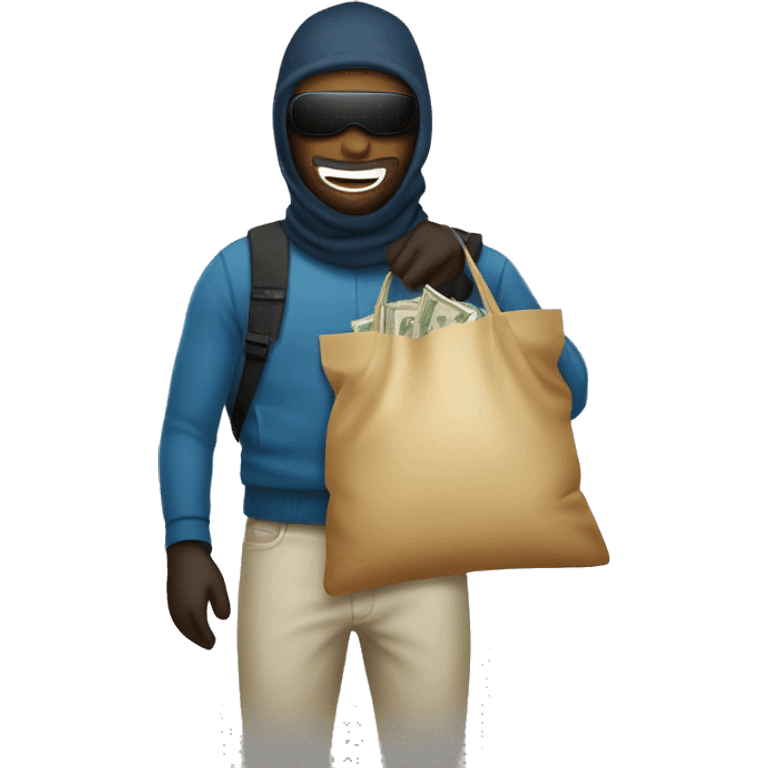 man wearing ski mask carrying bag of cash emoji