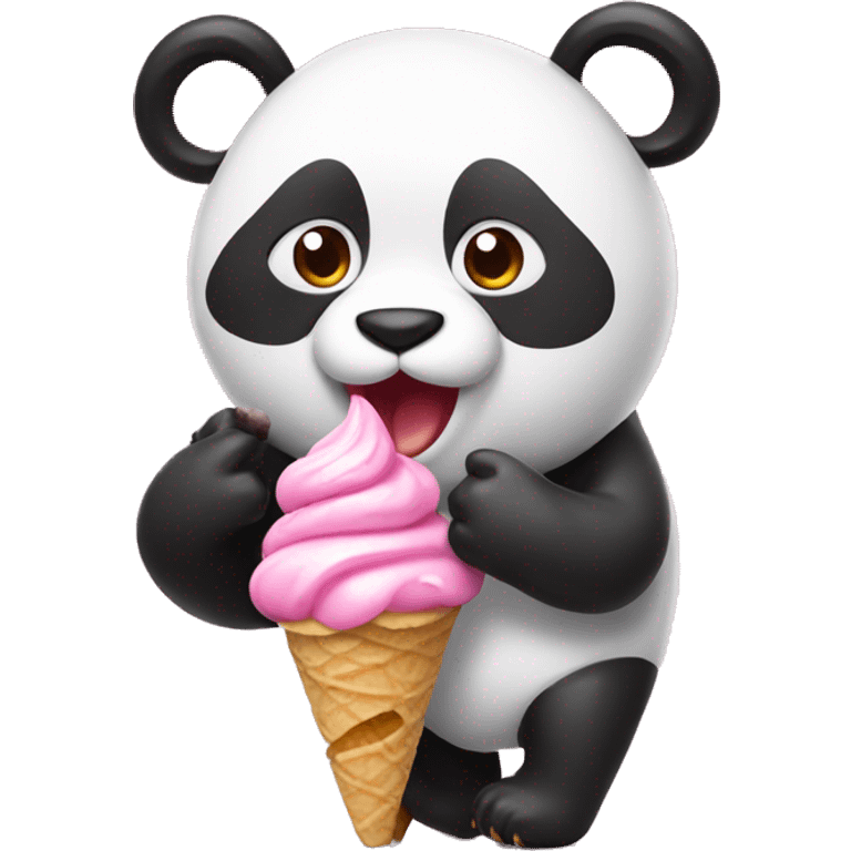 Pink Panda eating ice cream emoji