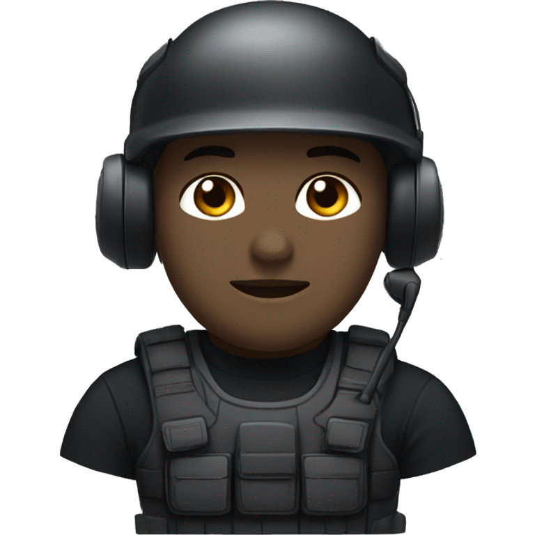 operator dressed in black with a milatary helmet, without glasses, wearing a headset, preferably male white emoji