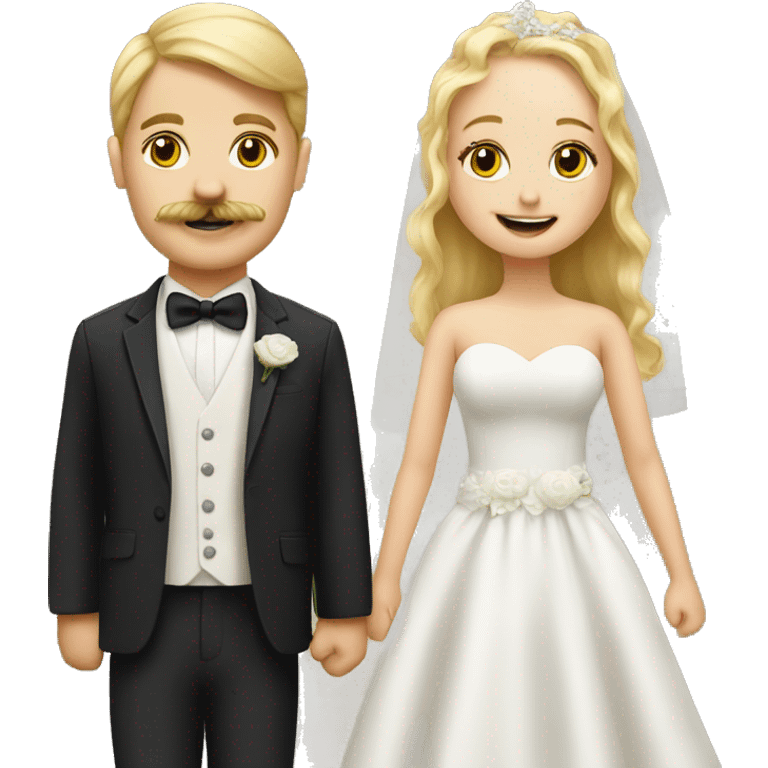 Blonde girl and boy with mustache getting married realistic emoji