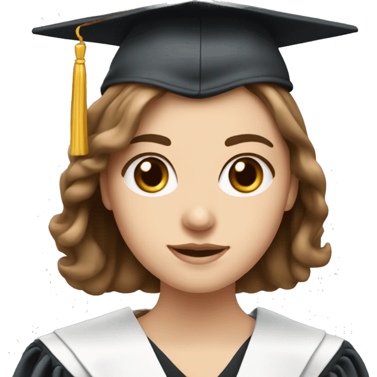 white girl with brown hair and eyes with a graduation attire emoji