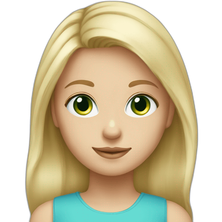 cute blonde green eyes caucasian daughter blue top emoji