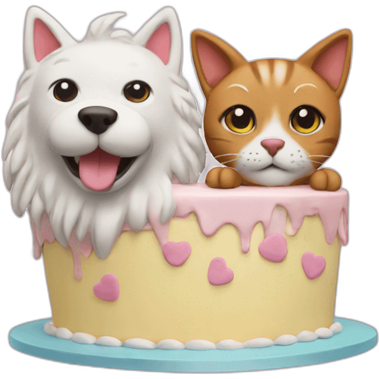 Cat cake with dog emoji