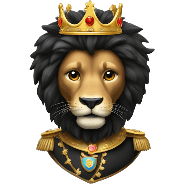 Un león alegre y elegante de pelo negro con corona de brillo de Reyna  emoji