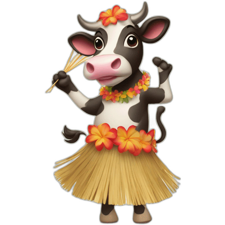 Hawaiian cow dancing with a straw skirt emoji AI Emoji Generator