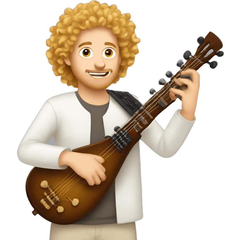 white guy with golden curly hair playing rabab emoji