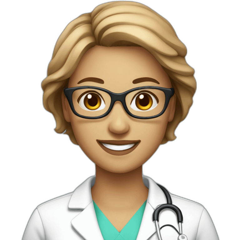 A single female nurse beautiful smile with light brown short hair with glasses emoji