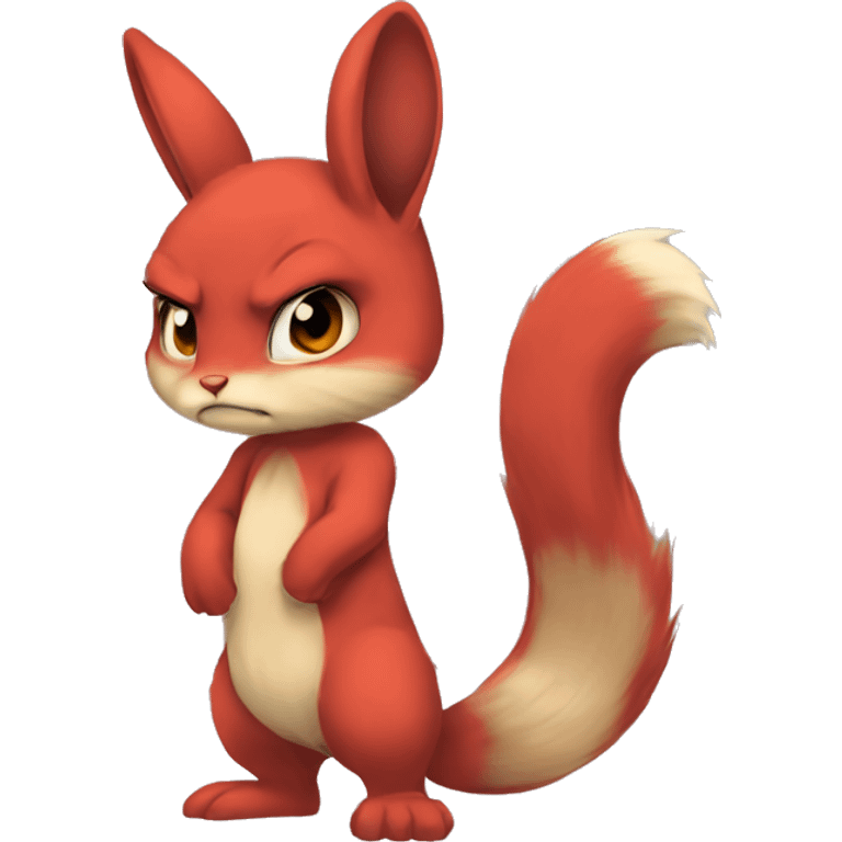 Anthro Sona Angry Edgy Fakemon Full Body Red Rabbit Squirrel Chibi Cute  emoji