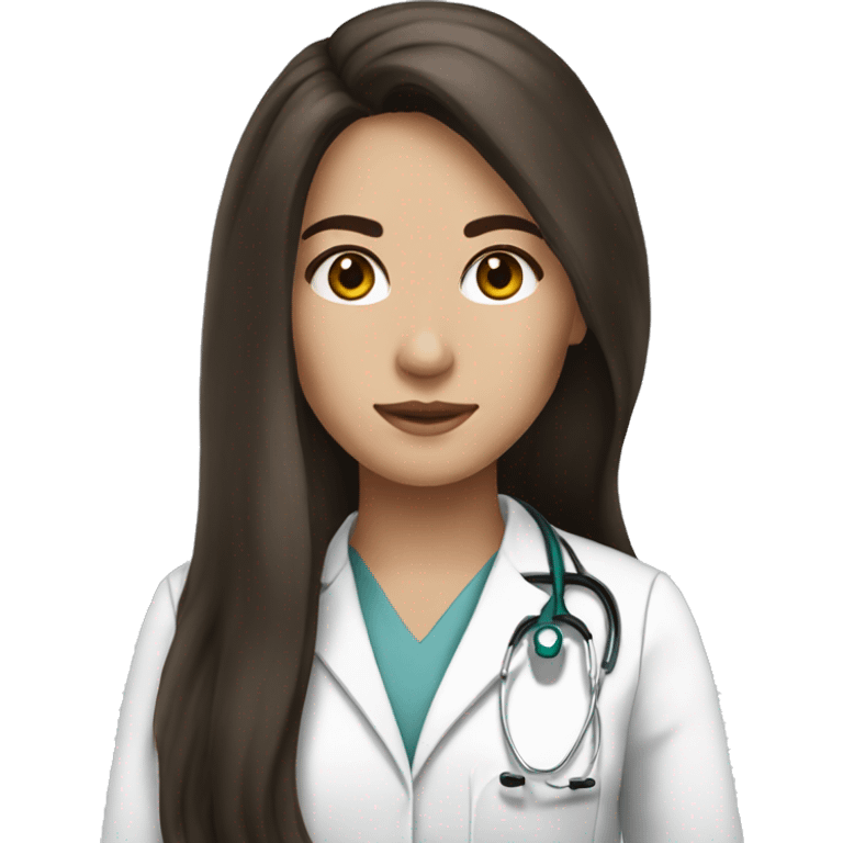 Beautiful Brunette long hair, doctor, fair skin, black eye color emoji