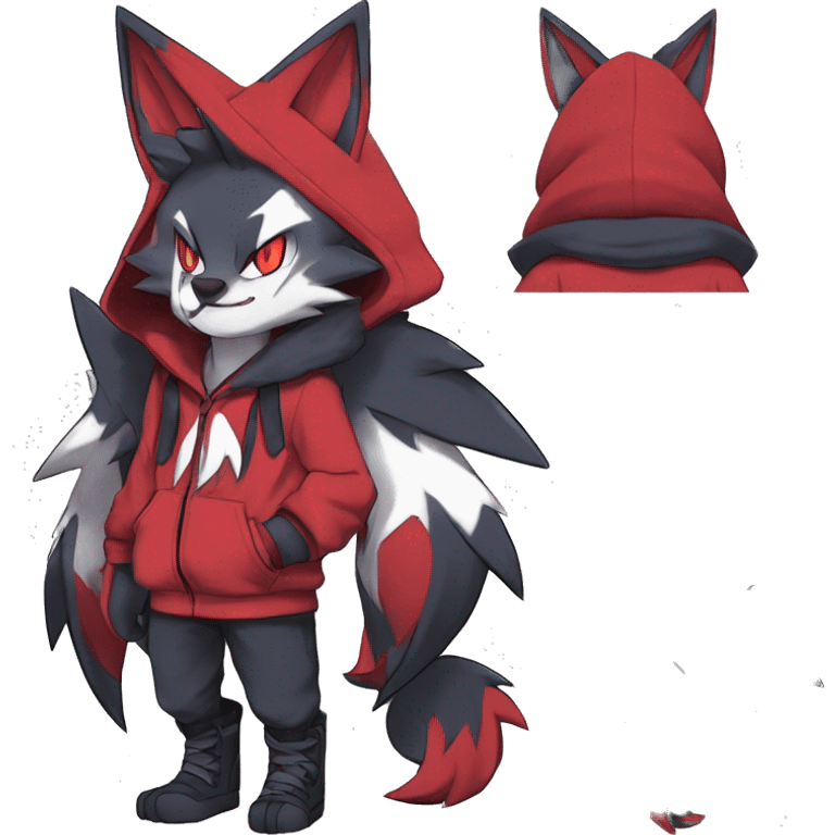 Edgy Cool Anthro Zoroark-Zangoose-Litten Fakemon Fursona Hoodie Full Body emoji