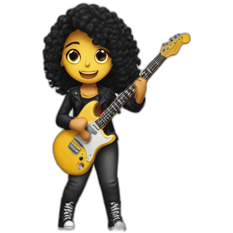 Mariana cabelo preto tocando rock emoji