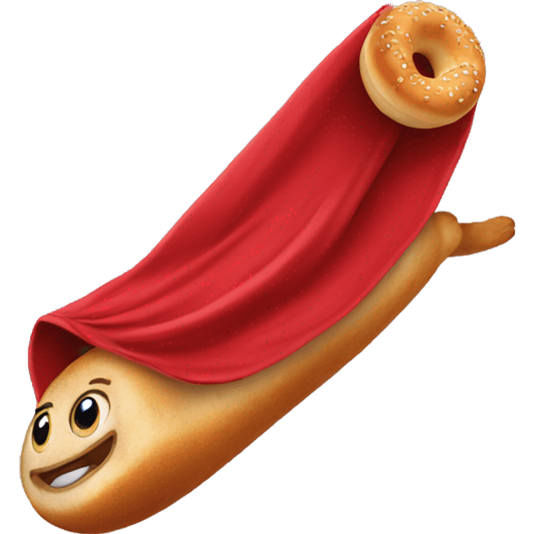 flying bagel wearing a red cape emoji