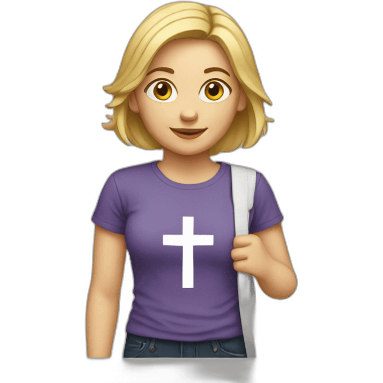 White woman with a cross t-shirt emoji