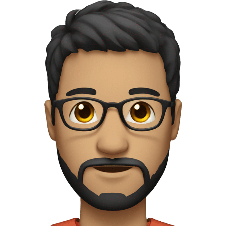 Short-haired male with black hair and beard with round face and glasses emoji