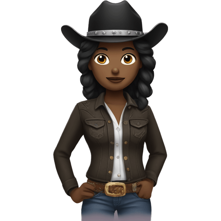 Cowgirl with white skin and black hair emoji