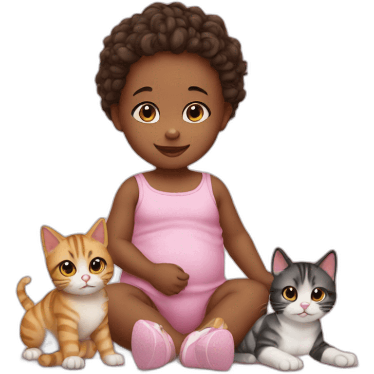 Baby girl with 2 cats emoji