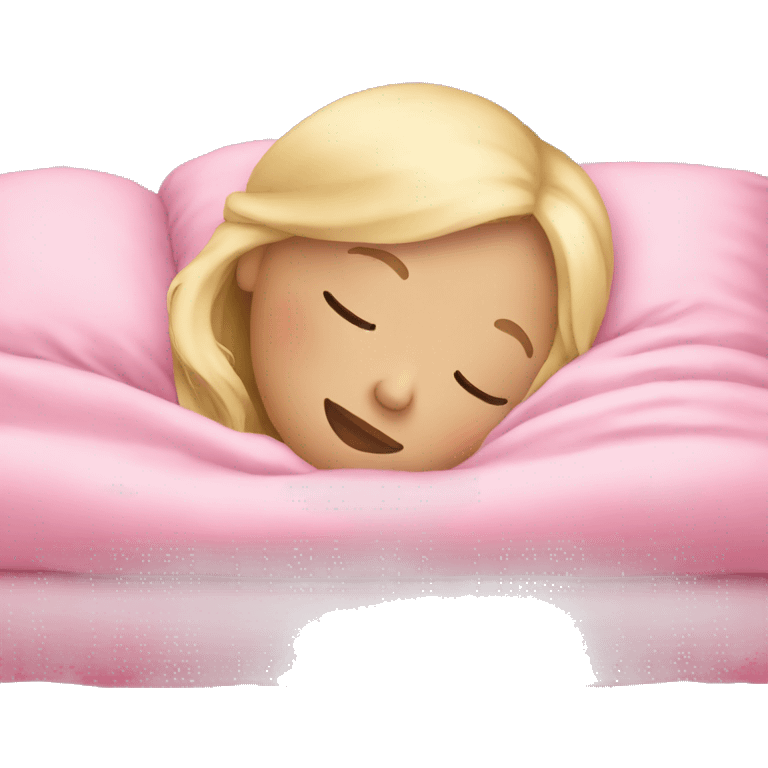 blonde girl sleeping on side with pink blanket emoji