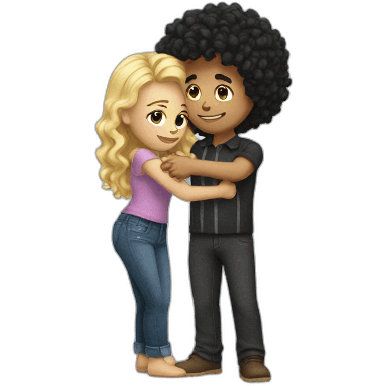 White men with black curly hair hugging a curvy blond hair girl  emoji