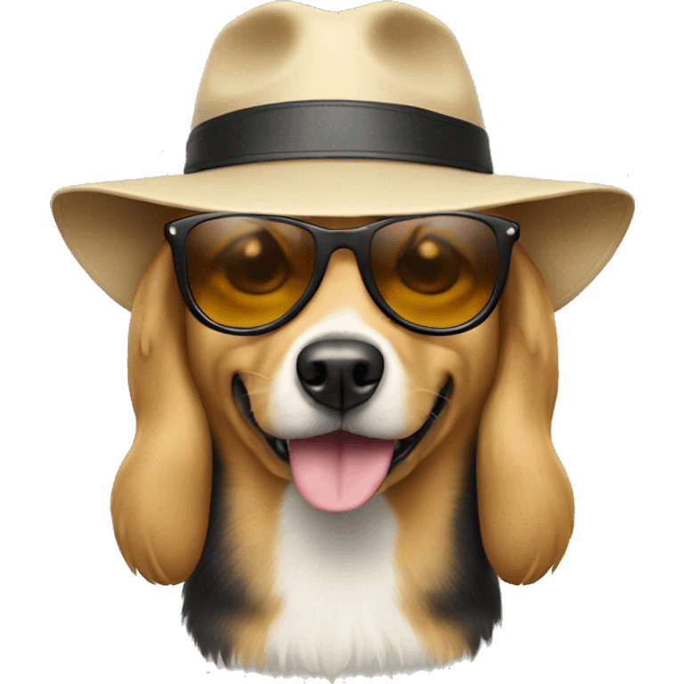 Dog wearing sun glasses and a hat emoji