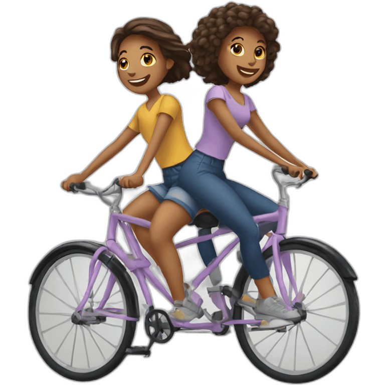 Two girls riding a tandem bike emoji