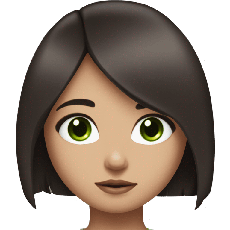 Girl looking like alita angel worrior looking like a cute bunny. Darkbrown hair, green eyes, little nose emoji