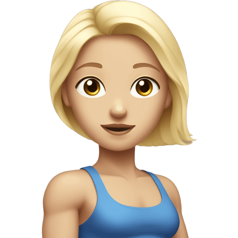 skin care, blonde girl with Blue Eyes and Muscles, half body sight emoji