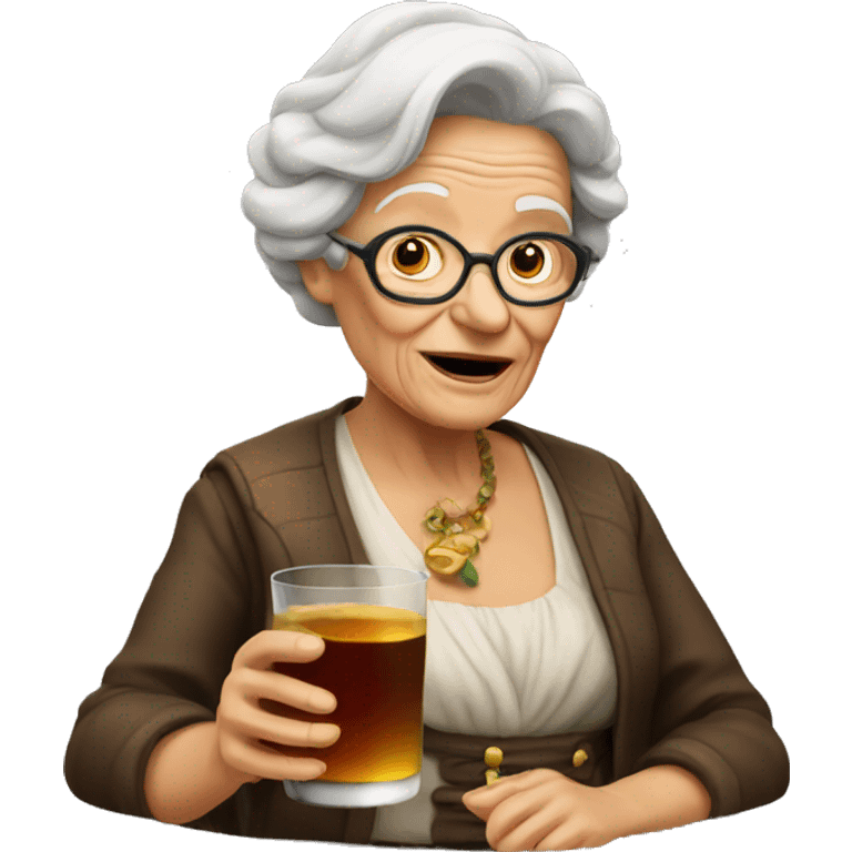 an old lady holding a glass of rum emoji