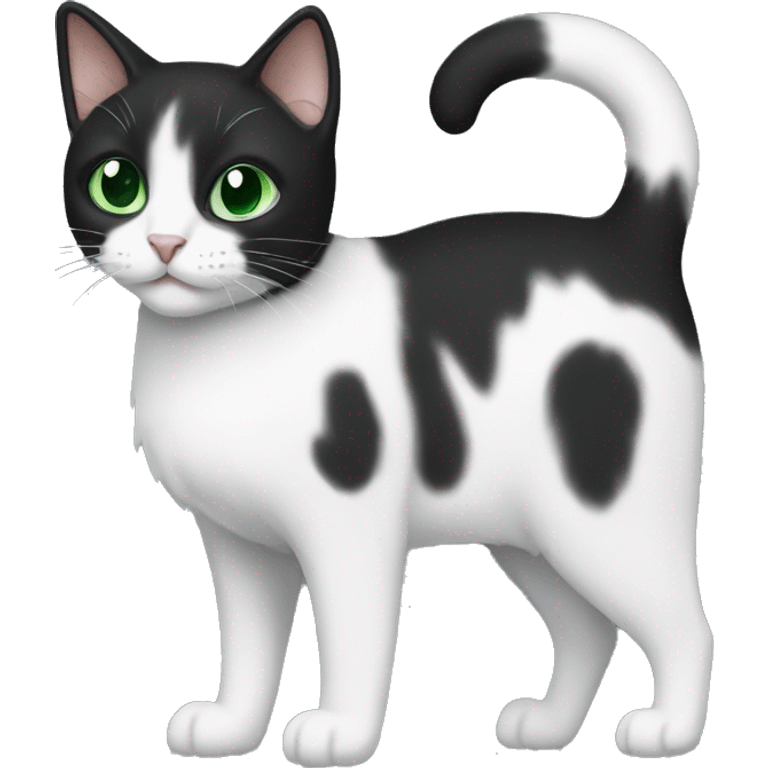 Black and white cat with green eues emoji